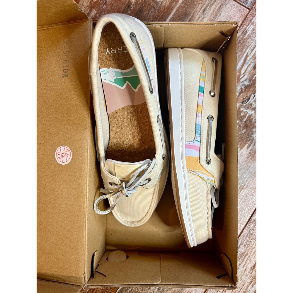 Sperry Top-Sider Womens Boat Shoes Cream Canvas Multi Stripe Size 7